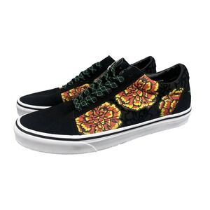 Vans Old Skool Dia De Los Muertos Black & Yellow Skate Shoes Size 10.5 NEW Suede